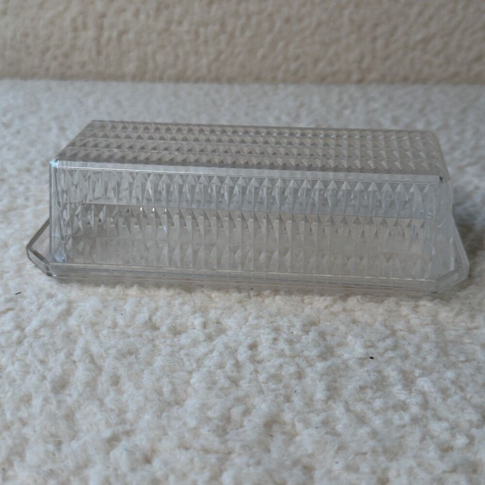 Vintage Butter Dish Arrow 202 Clear Plastic With Lid Diamond Pattern Geometric